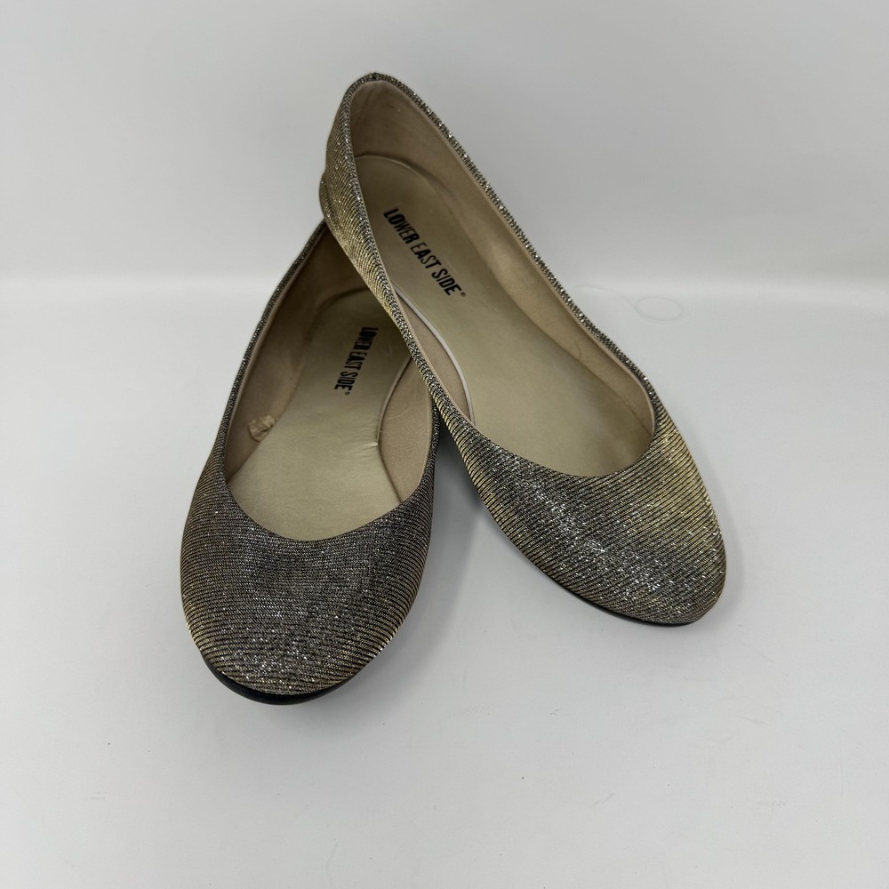 Lower East Side‎ Shoes Womens Size 7.5 Gold Glitter Ballet Flats Stripe Party